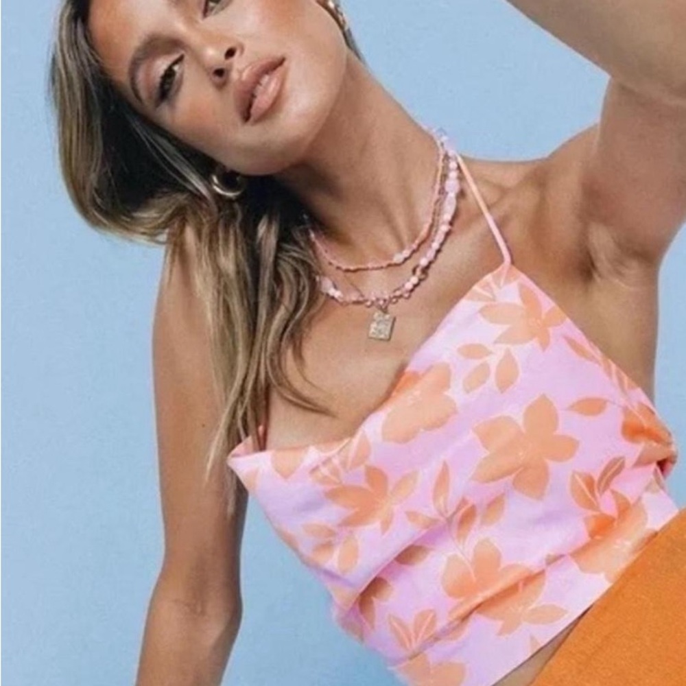 Princess Polly Pink and Orange Leaf Print Top